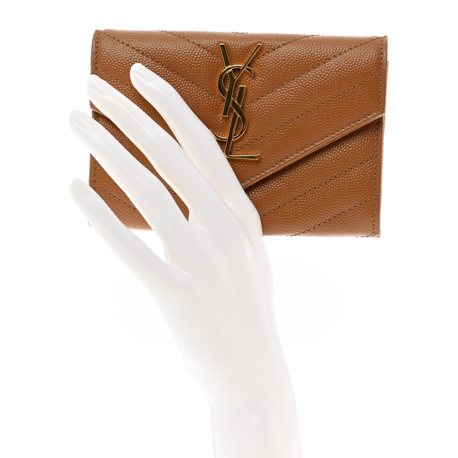 Saint Laurent Grain De Poudre Matelasse Chevron Small Monogram Envelope Wallet Natural Dark 2 of 7