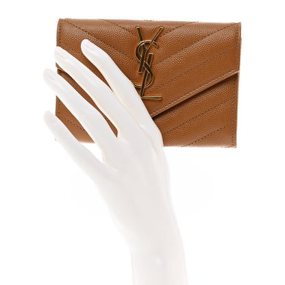 Saint Laurent Grain De Poudre Matelasse Chevron Small Monogram Envelope Wallet Natural Dark 2 of 7