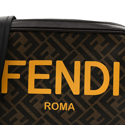 Fendi Shiny Glazed Fabric Vitello Cover FF 1974 Logo Medium Camera Case Tobacco Moro Giallo Ebano 8 of 10
