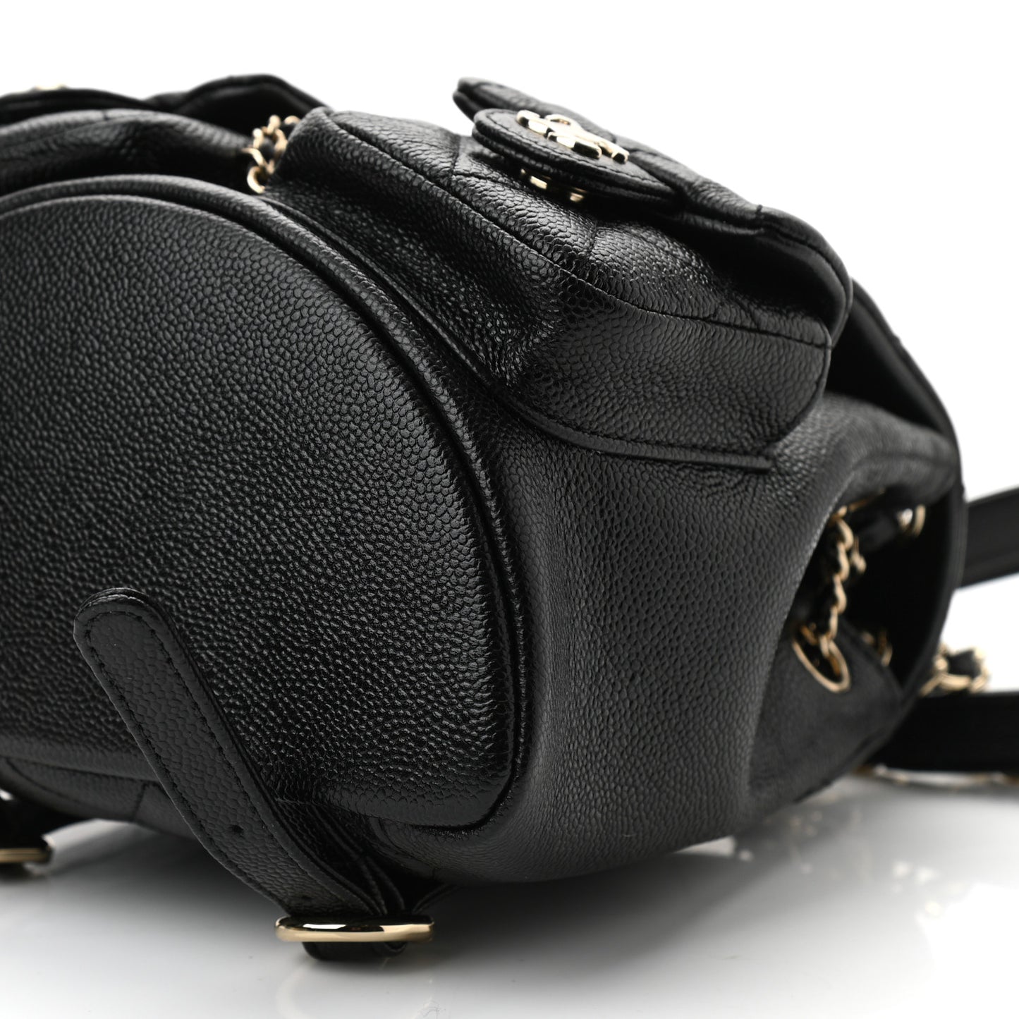 Shiny Caviar Quilted Small Duma Pockets Drawstring Backpack Black
