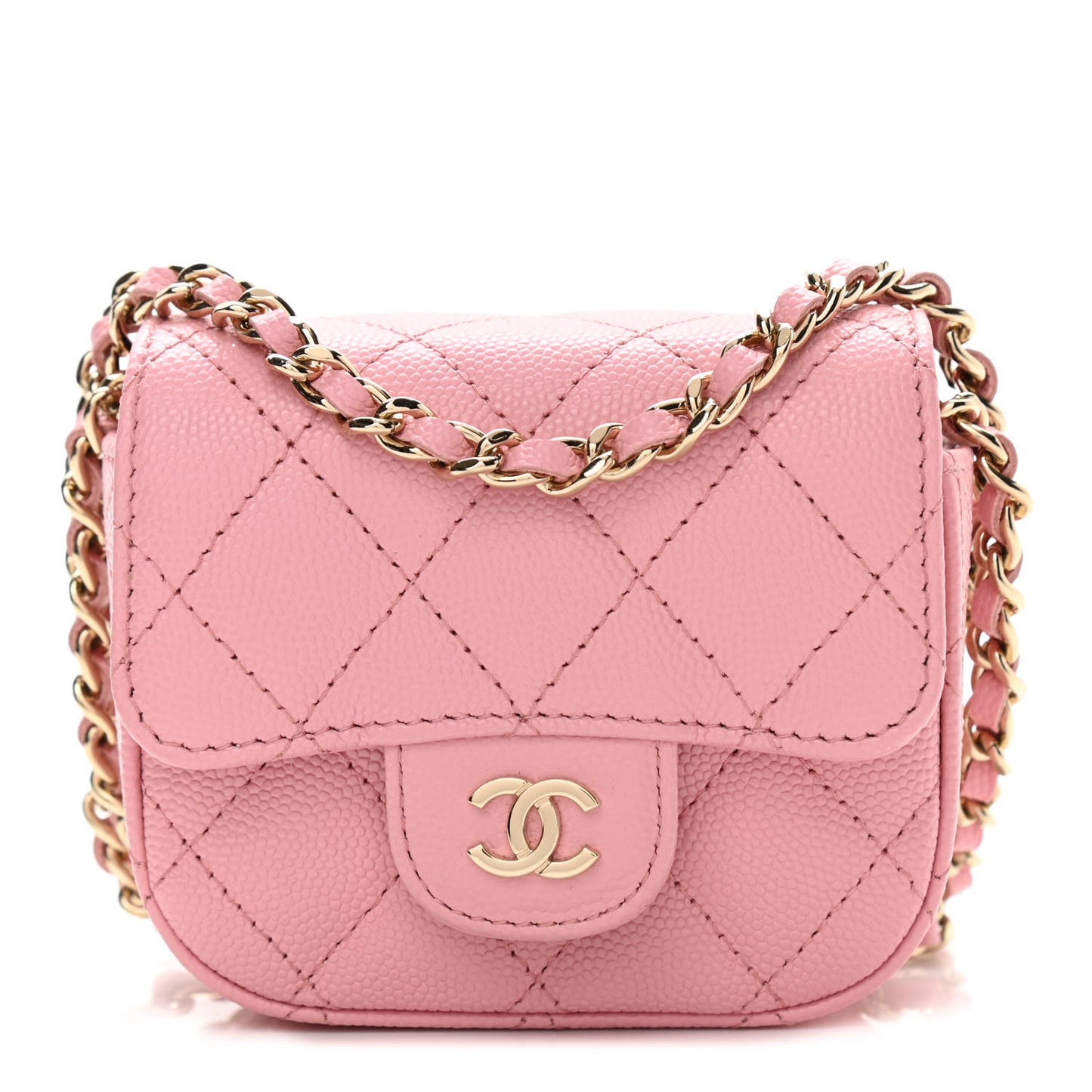 Caviar Quilted Mini Clutch With Chain Pink