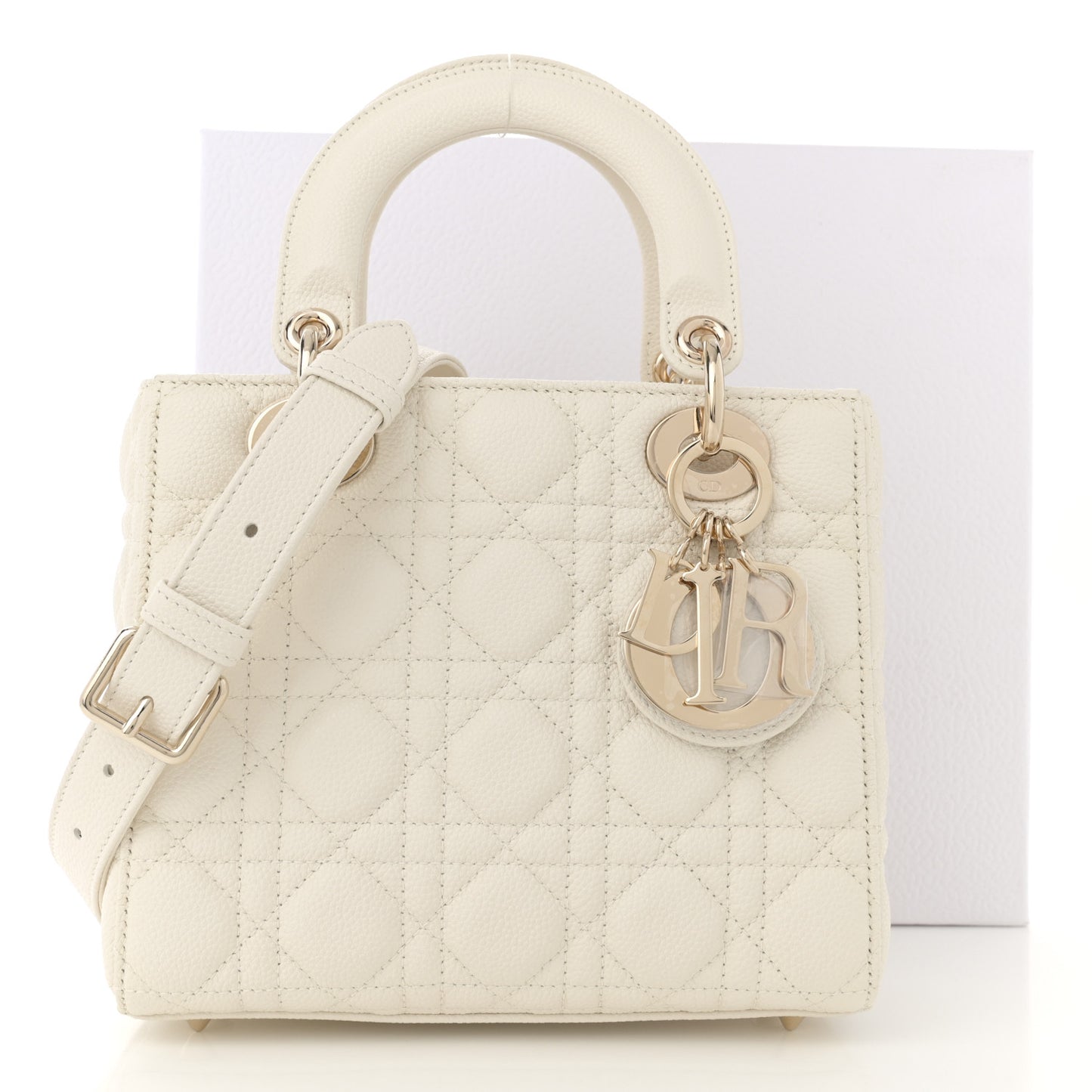 Grained Calfskin Cannage Small Lady Dior Latte