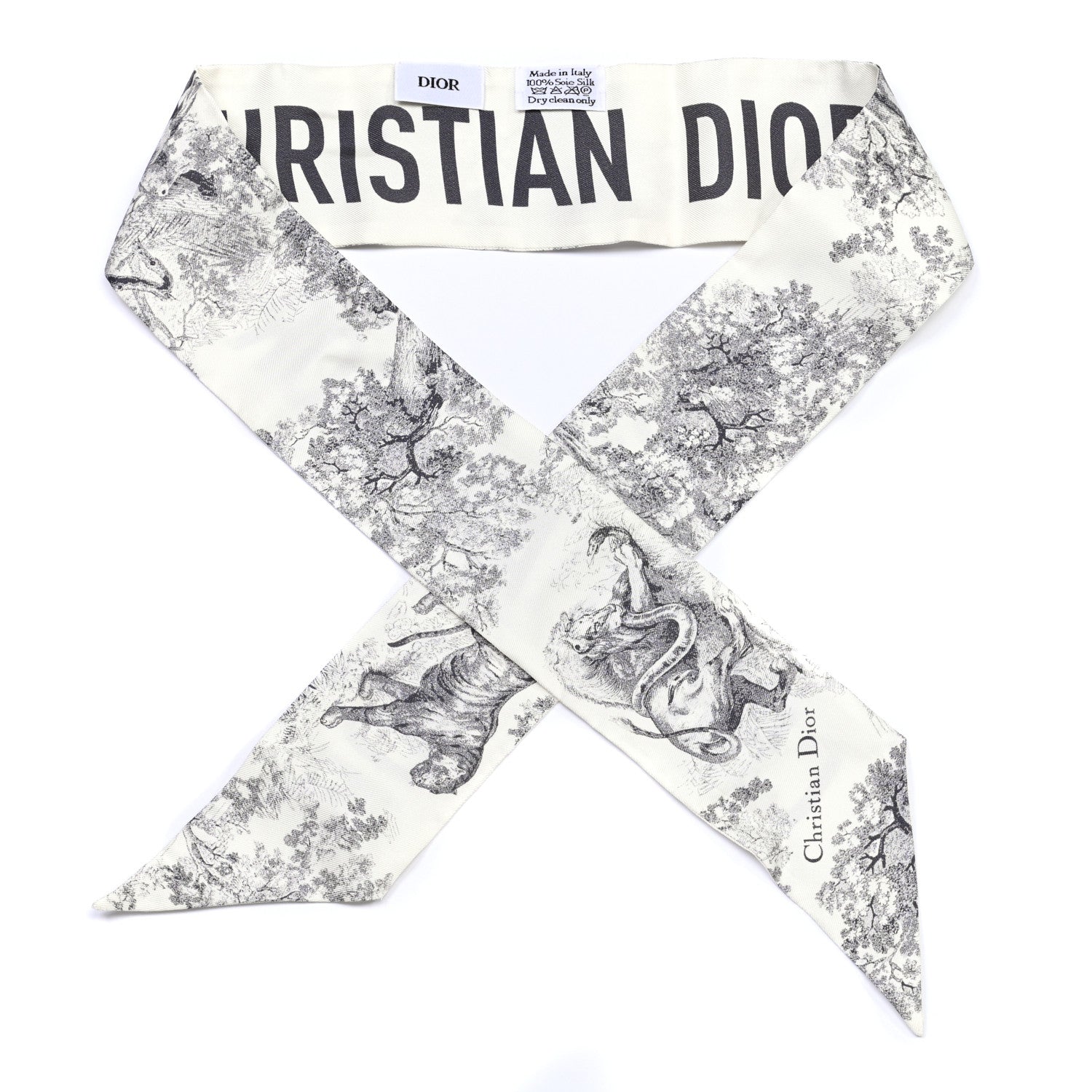 Christian Dior Silk Toile De Jouy Mitzah Scarf White 1 of 6