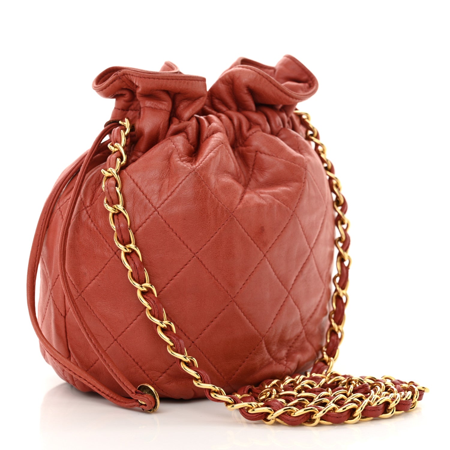 Chanel Lambskin Quilted Mini Drawstring Bucket Bag Red 3 of 15