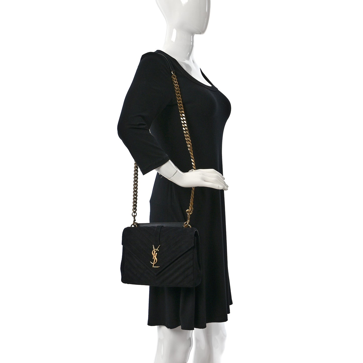 Corduroy Matelasse Chevron Monogram Medium College Bag Softy Black