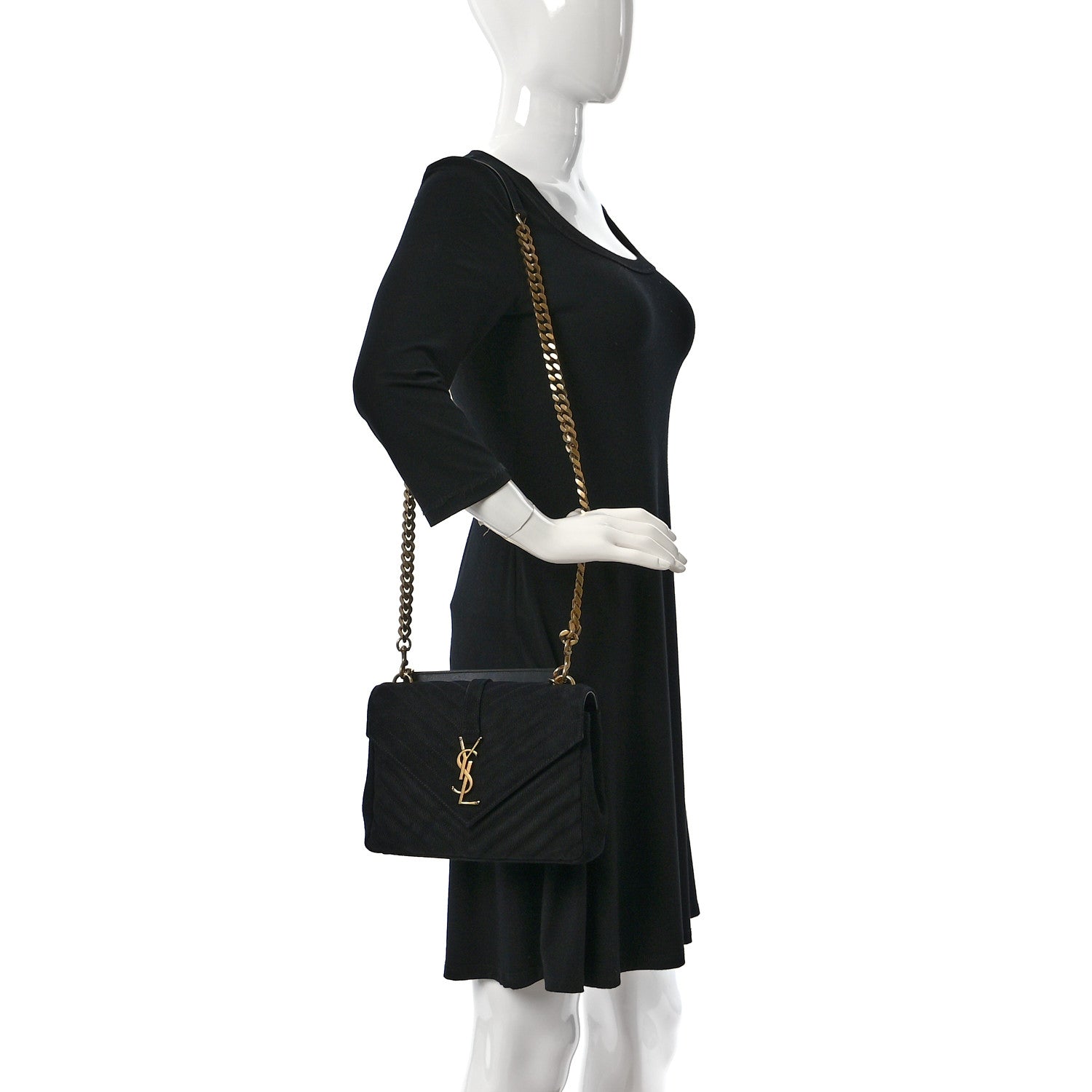 Saint Laurent Corduroy Matelasse Chevron Monogram Medium College Bag Softy Black 2 of 8
