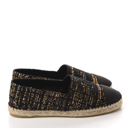 Chanel Metallic Tweed Grosgrain CC Espadrilles 40 Black Gold 4 of 12