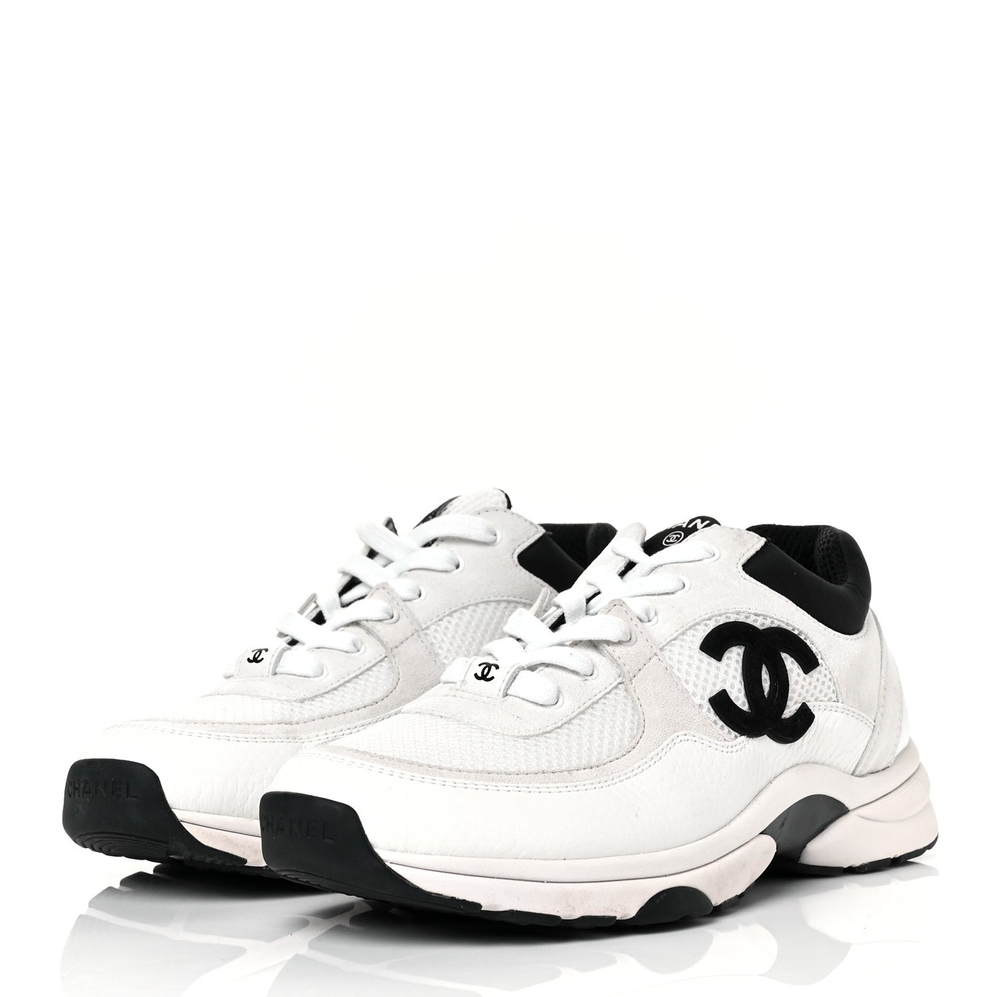 Mesh Suede Calfskin Grained Calfskin Womens CC Sneakers 39.5 White Black