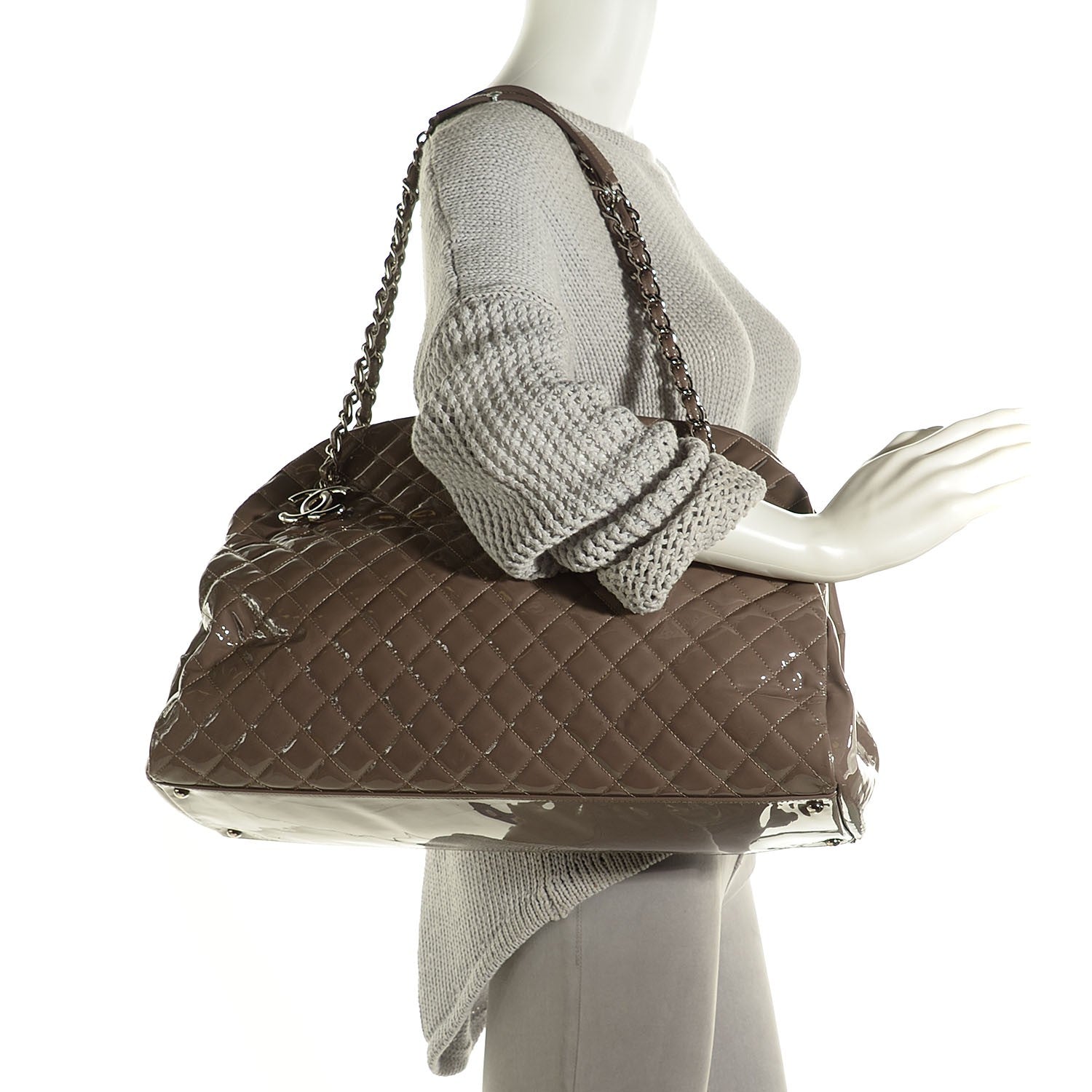 Chanel Patent Quilted Large Just Mademoiselle Bowling Bag Grey 2 of 7