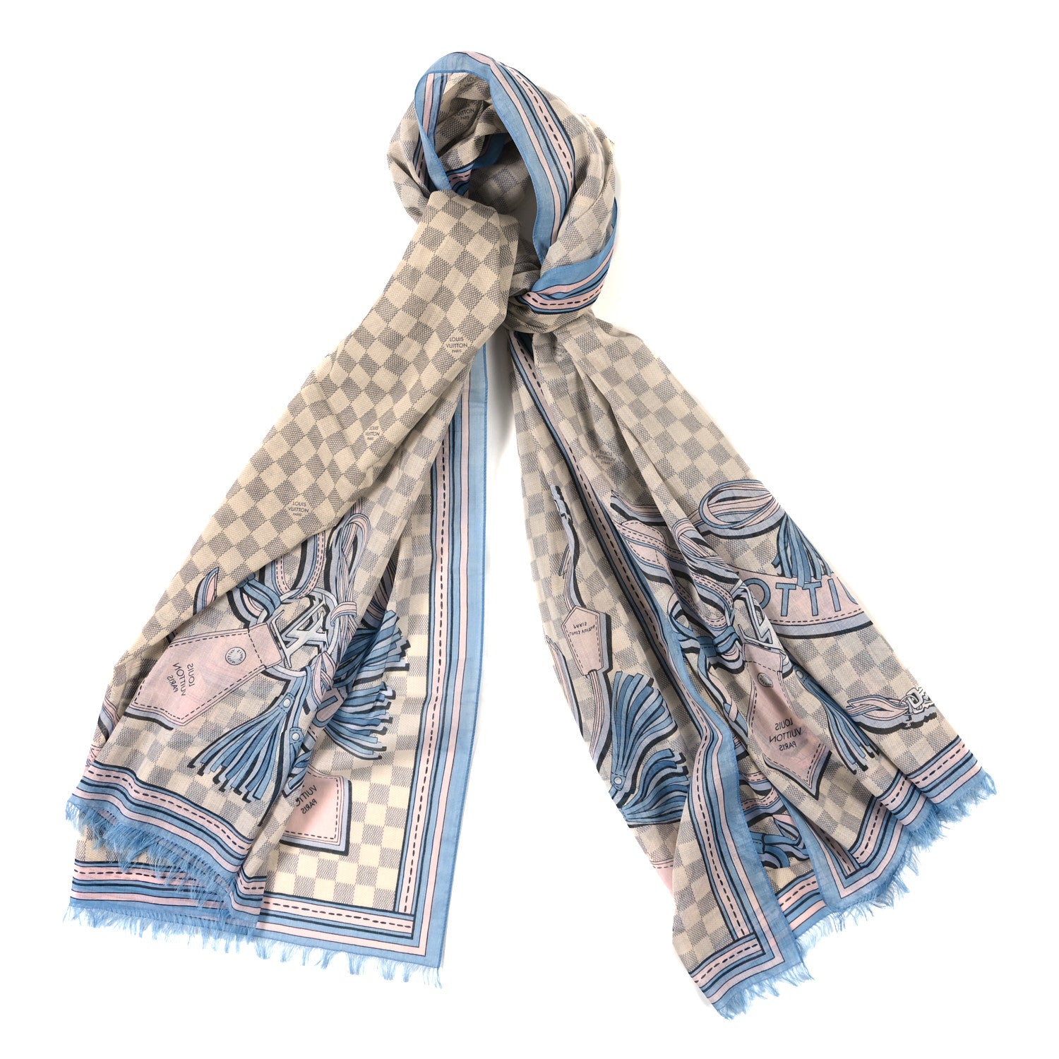 Louis Vuitton Cotton Damier Azur Straps Stole 1 of 4