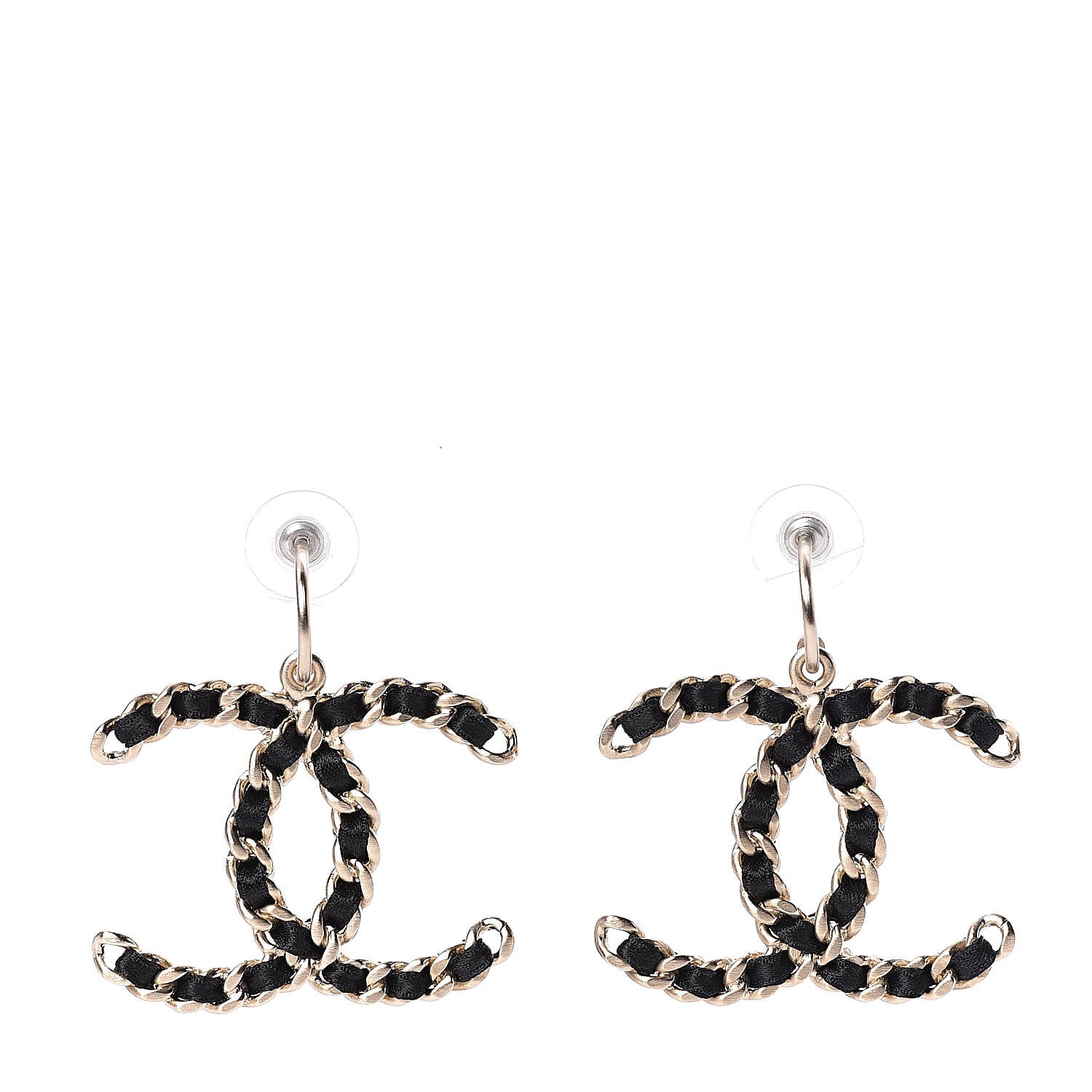 Chanel Satin CC Chain Earrings Light Gold Black 1 of 5