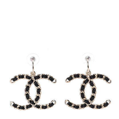 Chanel Satin CC Chain Earrings Light Gold Black 1 of 5