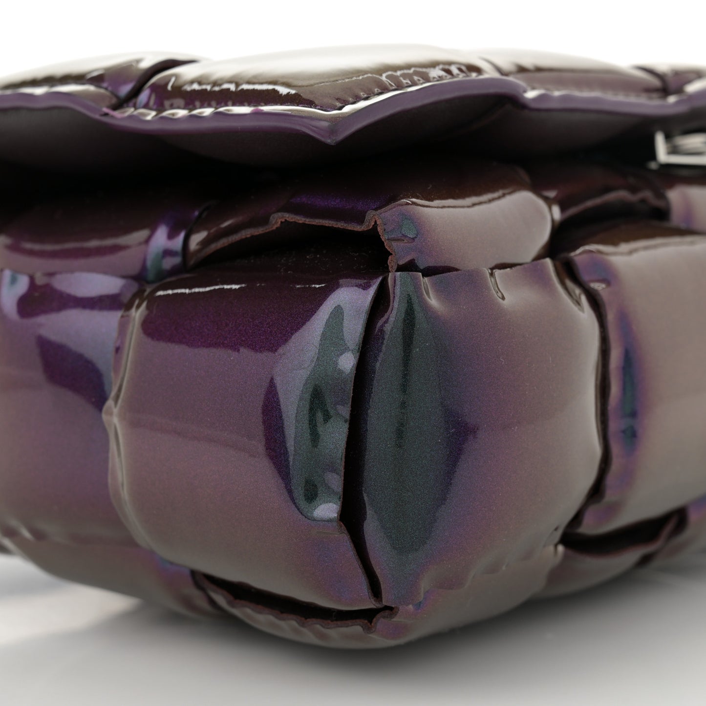 Glossy Nail Polish Nappa Maxi Intreccio Padded Cassette Crossbody Bag Holographic