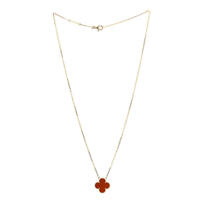 Van Cleef & Arpels 18K Yellow Gold Carnelian Vintage Alhambra Pendant Necklace 3 of 6