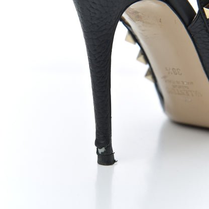 Valentino Garavani Pebbled Calfskin Rockstud Ankle Strap 100mm Pumps 38.5 Black 9 of 23