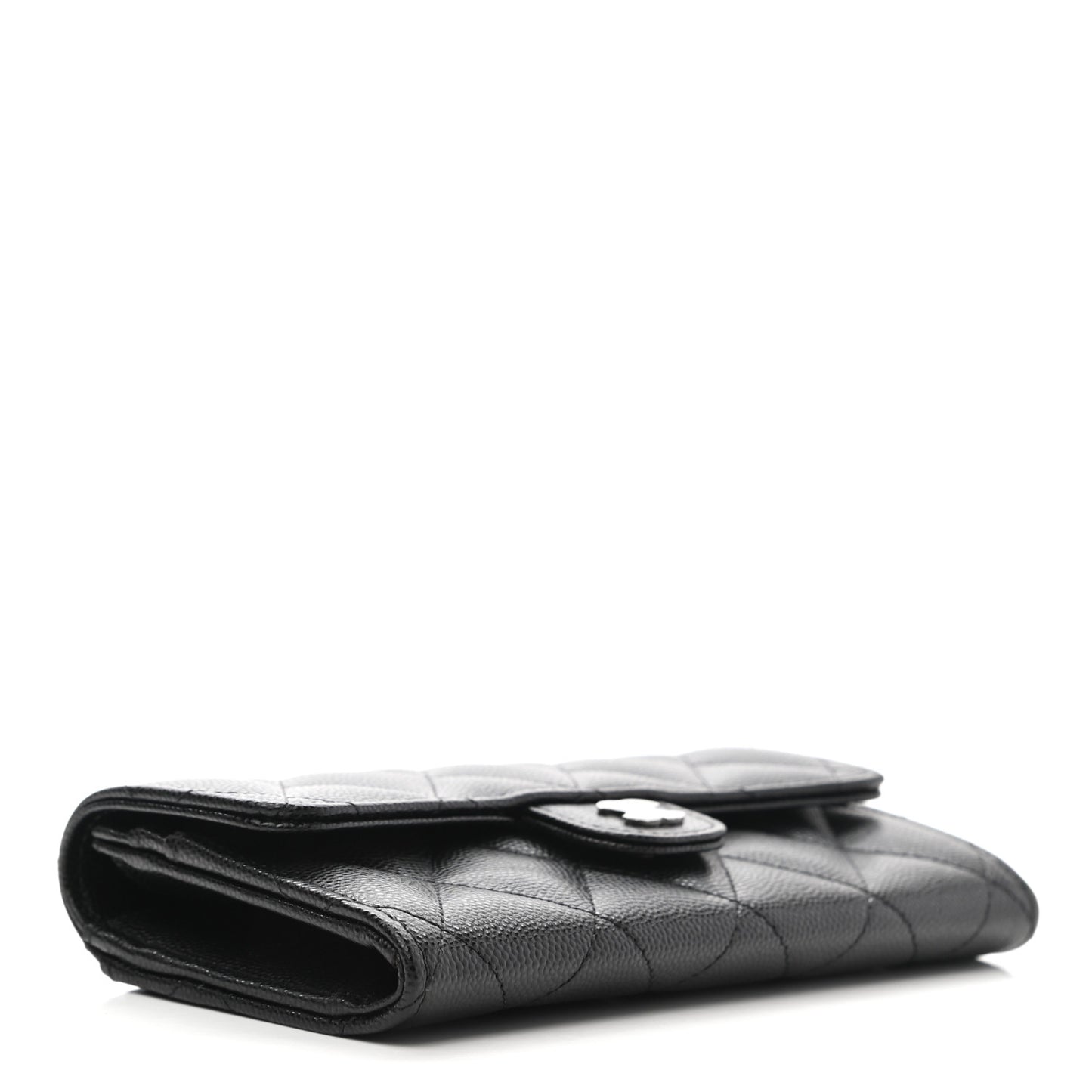 Caviar Quilted Medium Gusset Flap Wallet Black