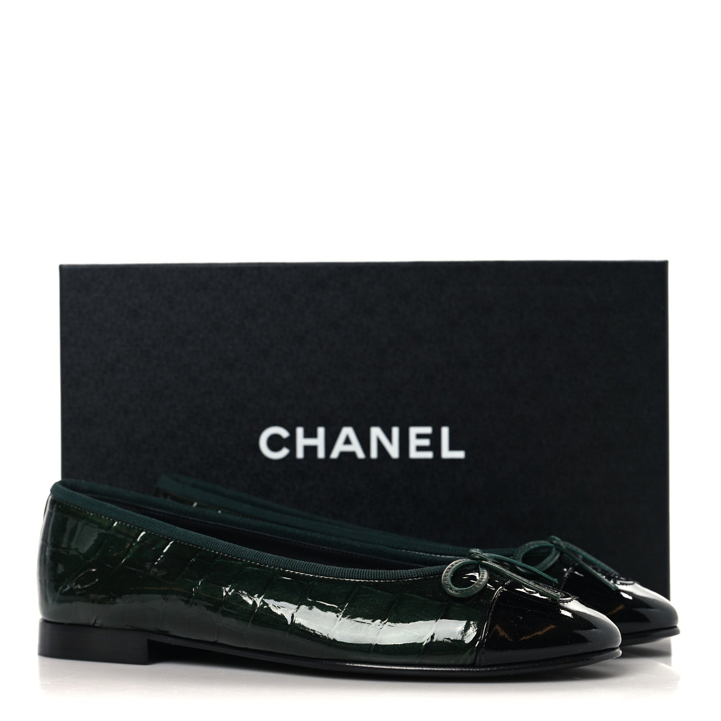 Patent Crocodile Embossed Ballerina Flats 37.5 Dark Green Black