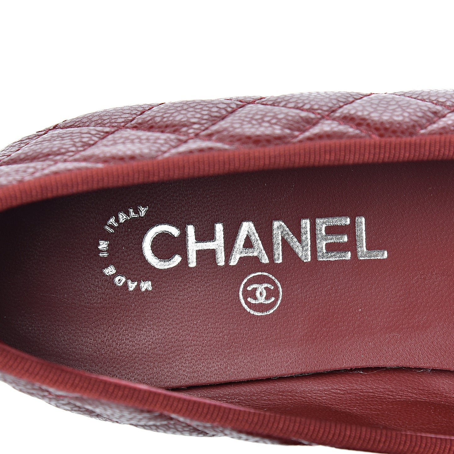 Caviar Quilted CC Cap Toe Ballerina Flats 41 Black Red