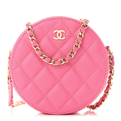 Chanel Caviar Quilted Round Clutch With Chain Pink 1 of 10