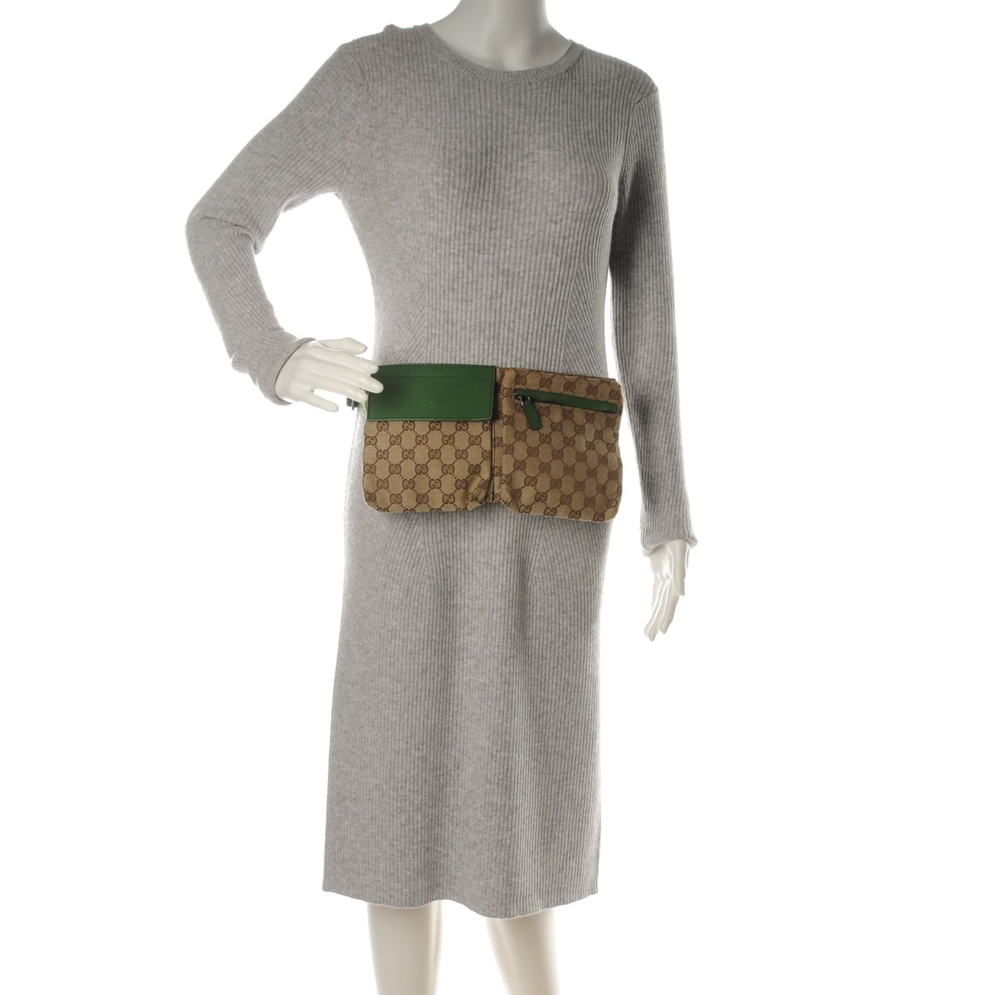 GG Monogram Web Double Pocket Belt Bag Green