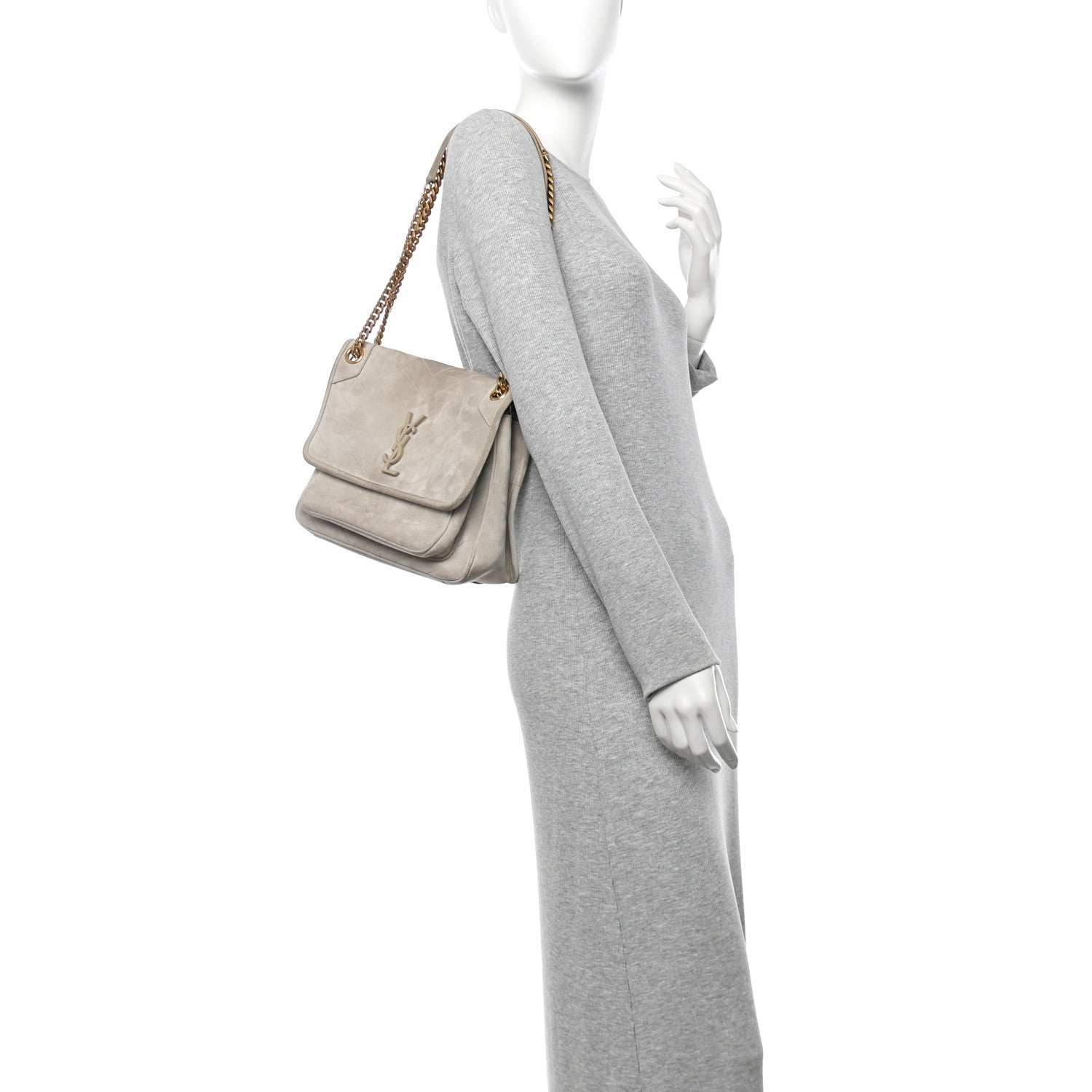Saint Laurent Suede Monogram Medium Niki Chain Satchel Light Beige 2 of 15