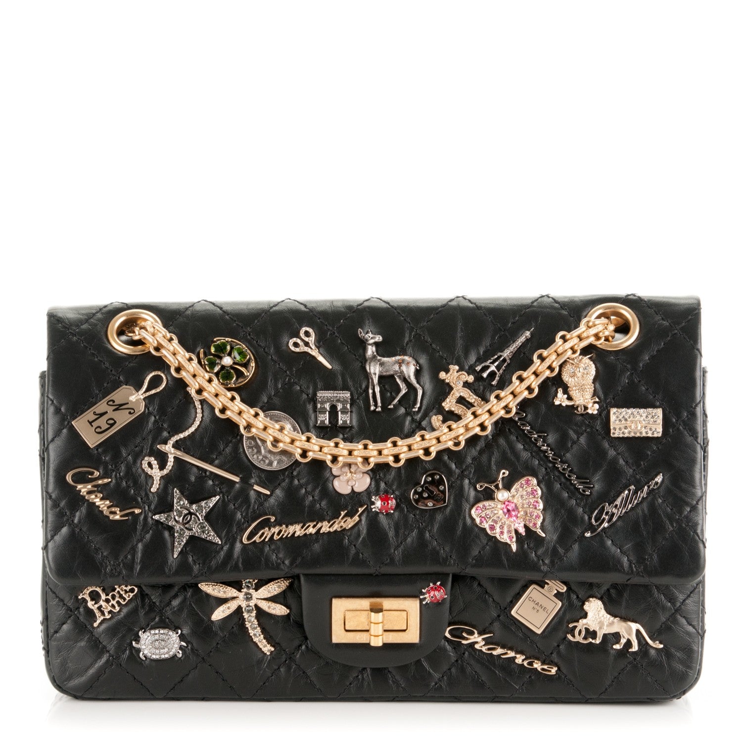 Chanel Aged Calfskin Lucky Charms 2.55 Reissue 225 Flap Black 1 of 8