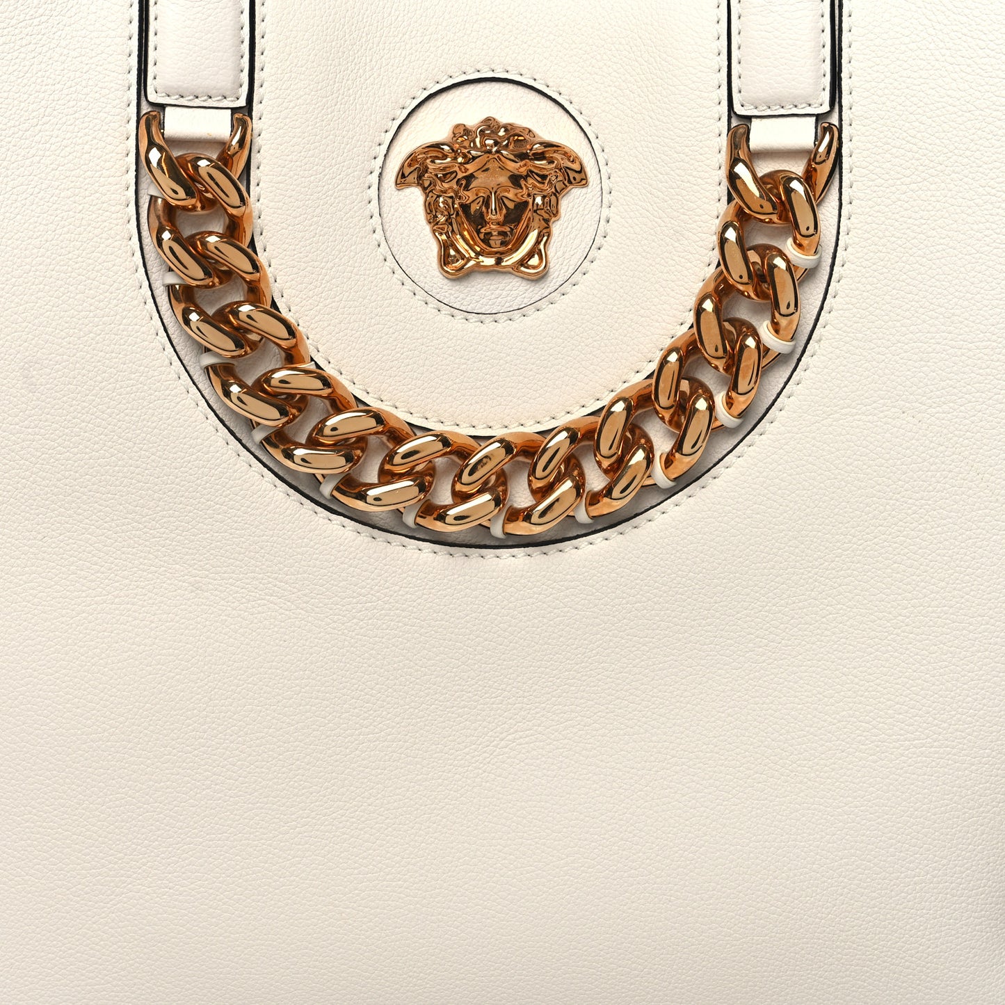 Grained Calfskin La Medusa Chain Tote White