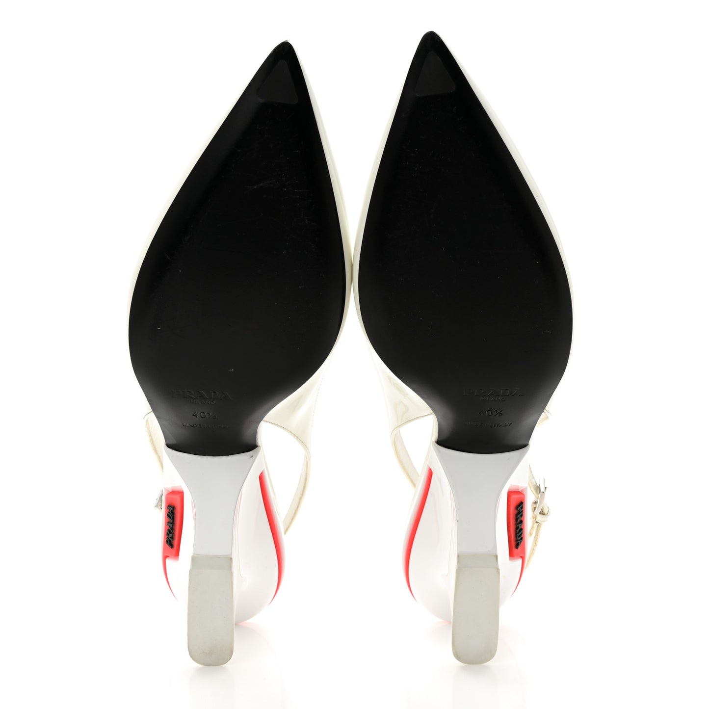 Patent Calfskin Logo Pointed Toe Slingback Wedges 40.5 White