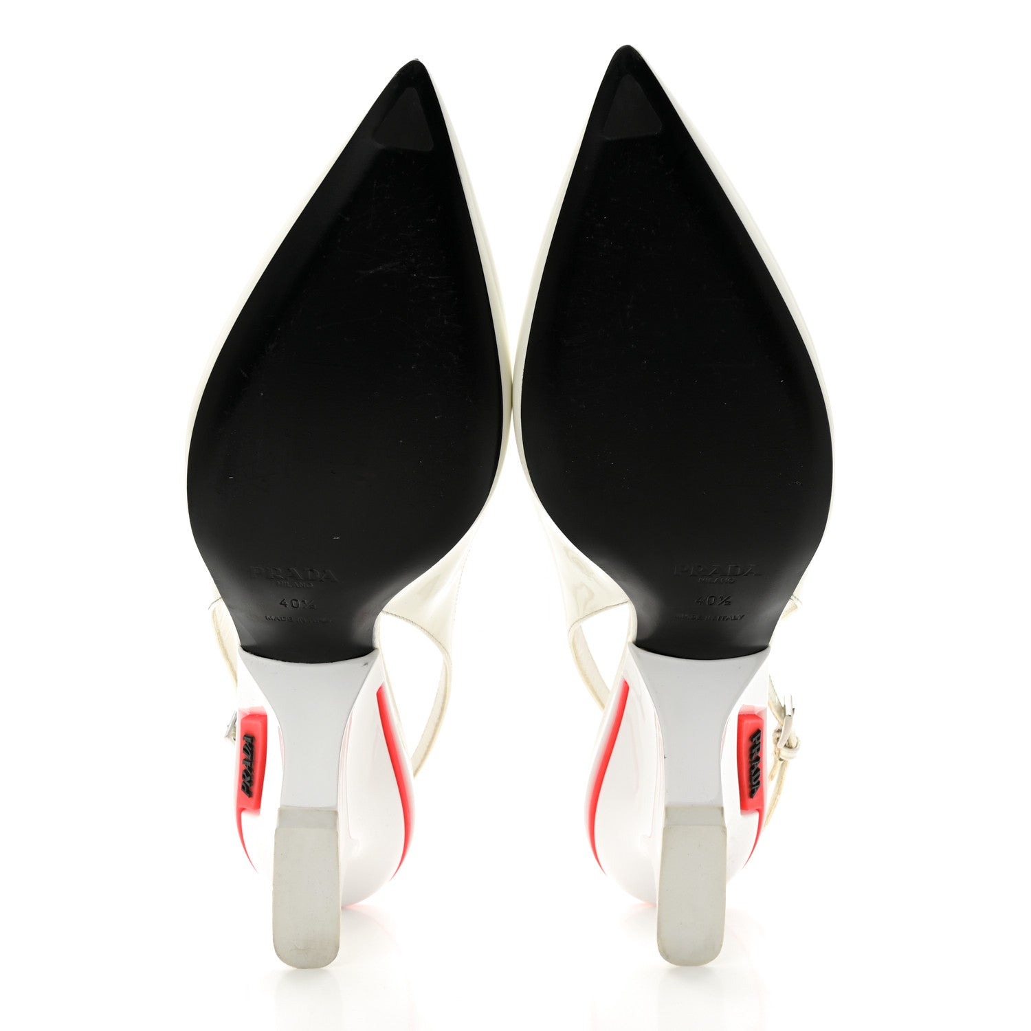 Prada Patent Calfskin Logo Pointed Toe Slingback Wedges 40.5 White 5 of 15