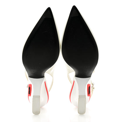 Prada Patent Calfskin Logo Pointed Toe Slingback Wedges 40.5 White 5 of 15