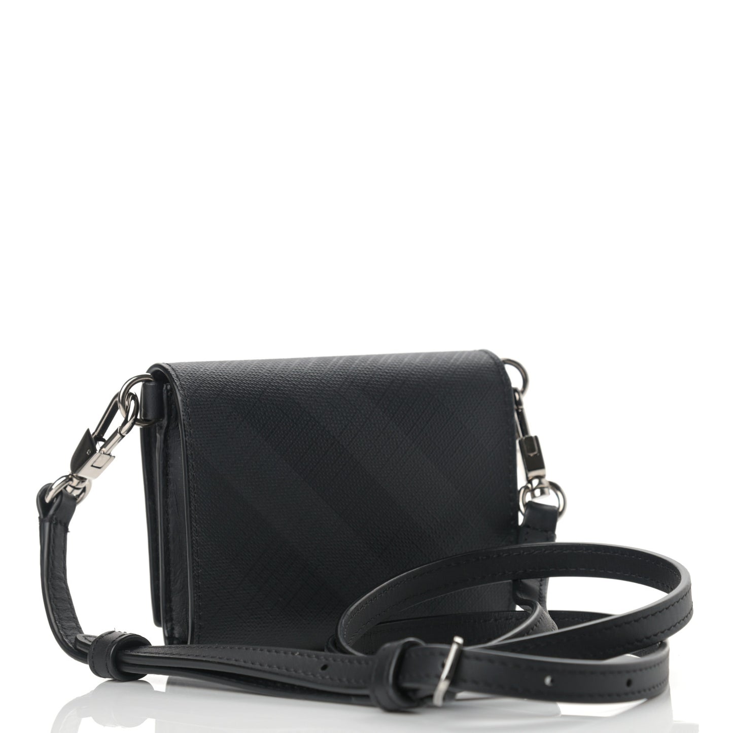 London Check Small Wallet With Strap Dark Charcoal