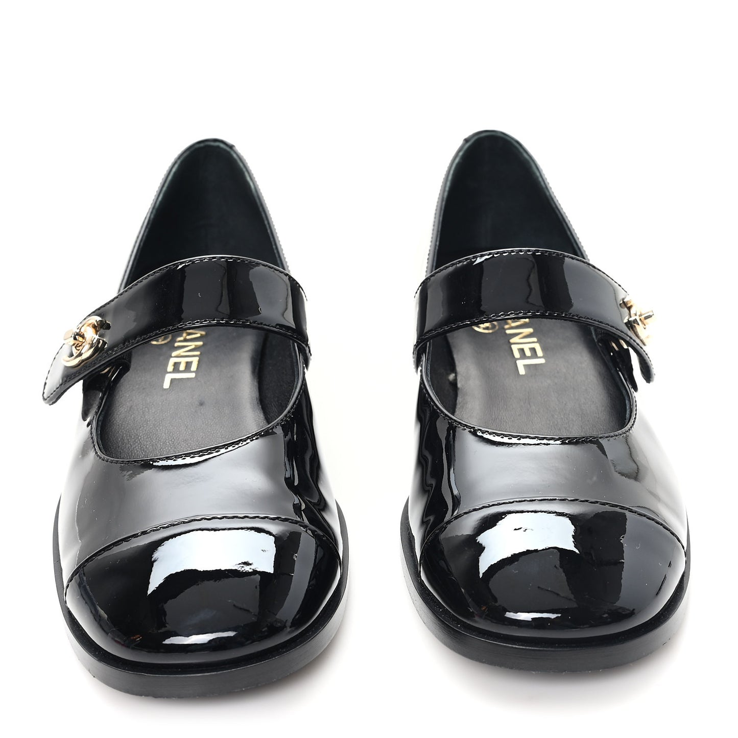 Patent Calfskin Mary Janes Flats 35.5 Black