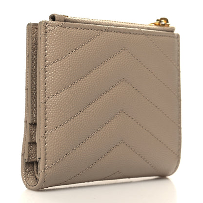 Saint Laurent Grain De Poudre Matelasse Chevron Monogram Zipped Card Case Nude Powder 3 of 9
