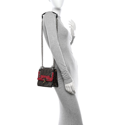 Fendi Vitello Shiny Nappa Bi-Color FF 1974 Lace Up Bow Embossed Small Kan I Shoulder Bag Maya Black Fragola 2 of 11