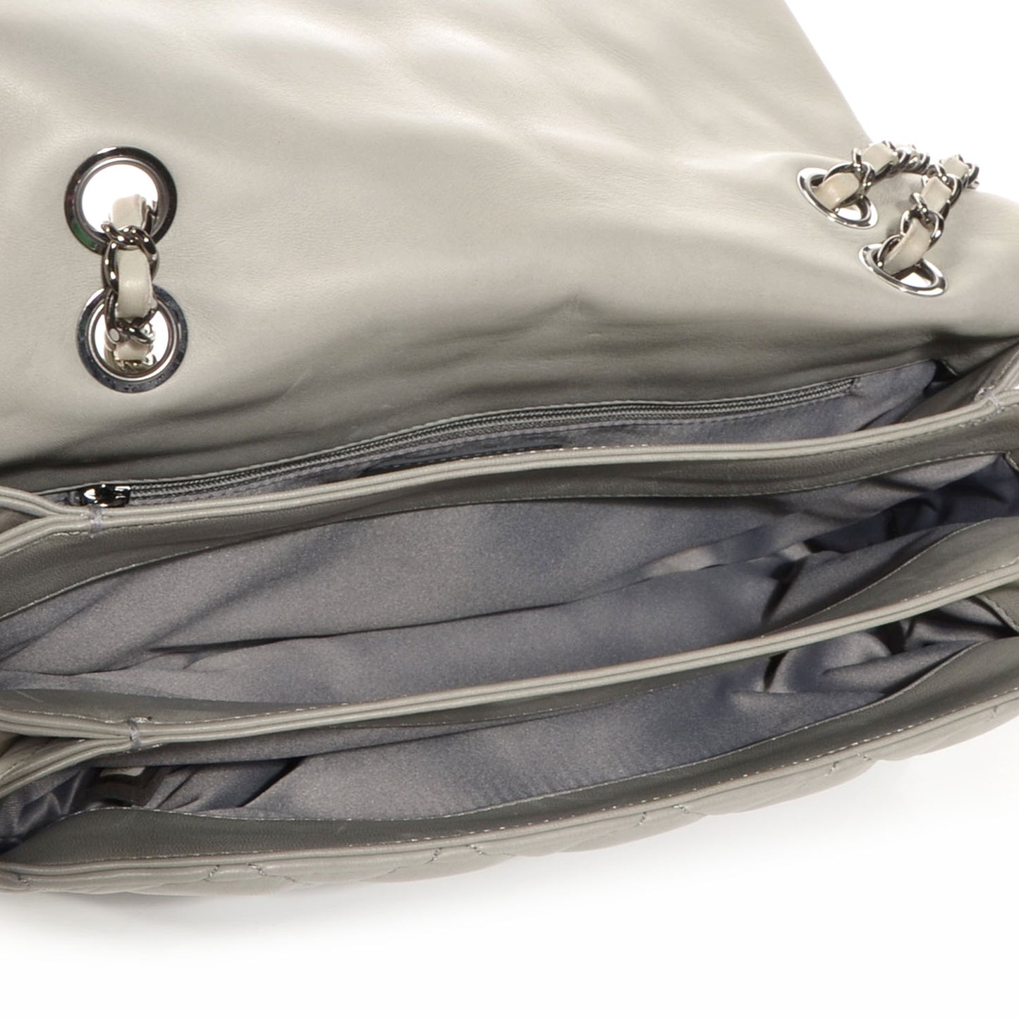Lambskin Quilted 3 Large Flap Grey