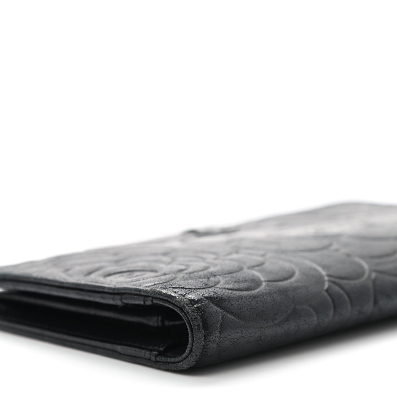 Chanel Lambskin Camellia Embossed Yen Wallet Black 7 of 13