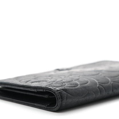 Chanel Lambskin Camellia Embossed Yen Wallet Black 7 of 13