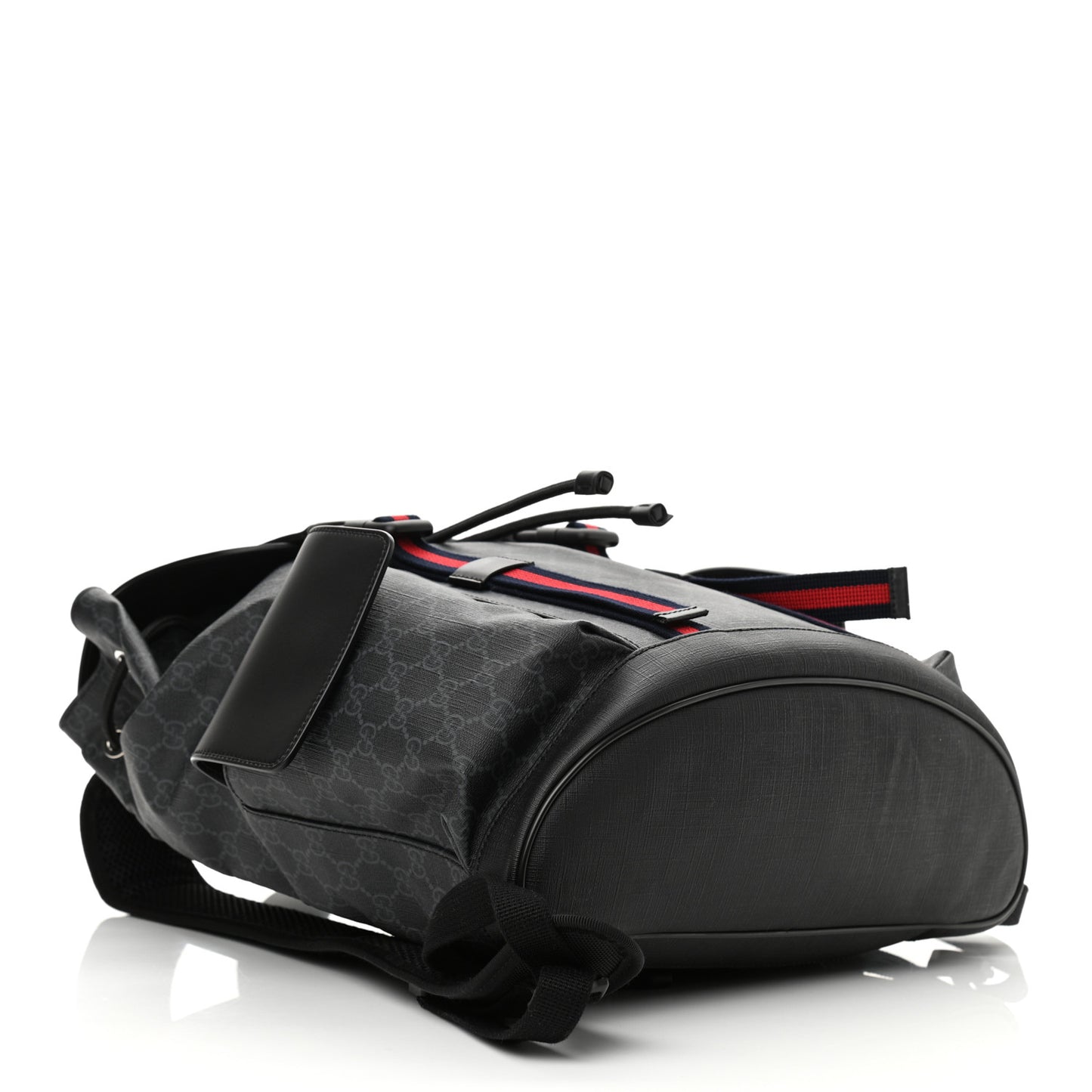 Soft GG Supreme Monogram Appia Calfskin Web Double Buckle Backpack Black