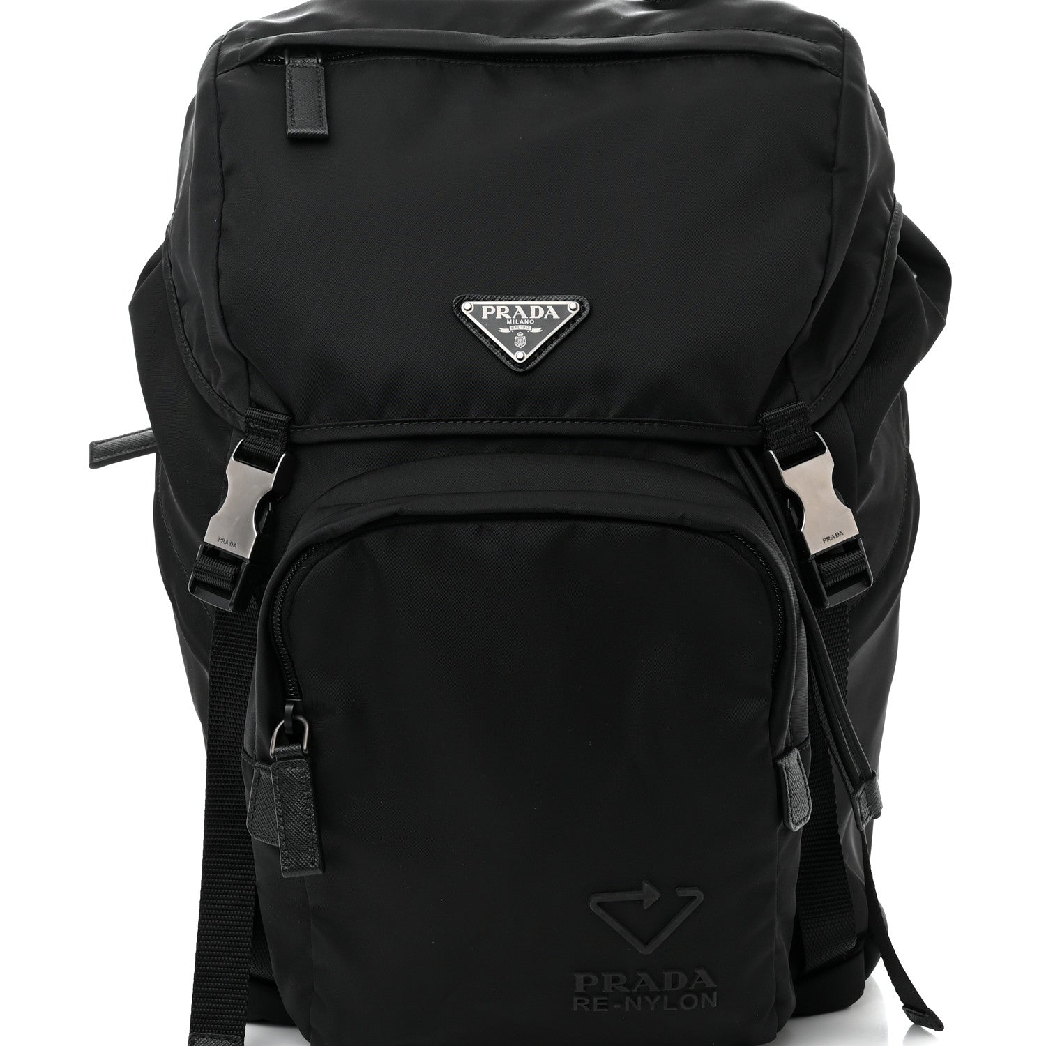 Prada Re-Nylon Saffiano Logo Double Buckle Backpack Black 8 of 10