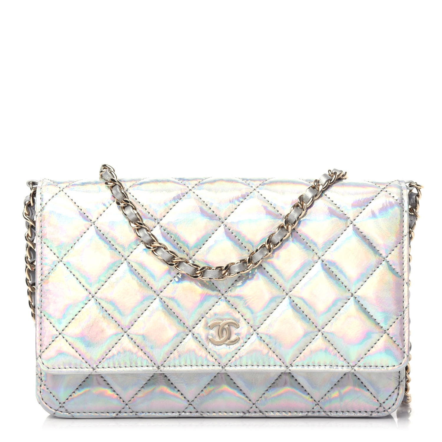 Chanel Iridescent Goatskin Quilted Wallet On Chain WOC Silver 1 of 10