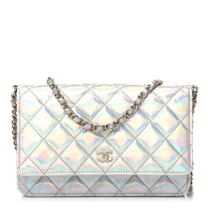 Chanel Iridescent Goatskin Quilted Wallet On Chain WOC Silver 1 of 10