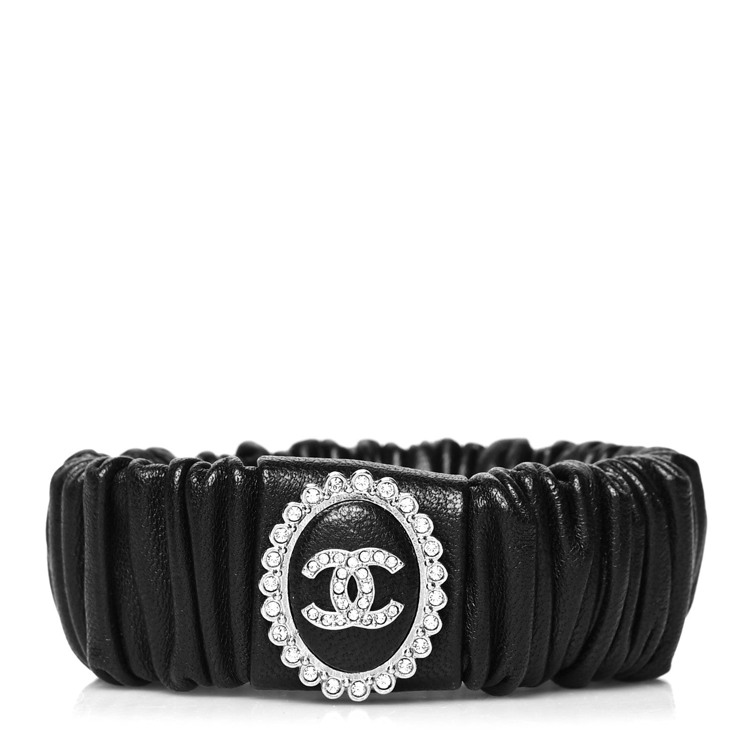 Chanel Lambskin Crystal CC Hair Scrunchie Black Silver 1 of 5