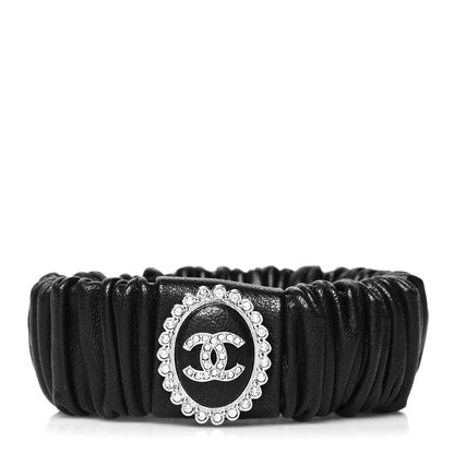 Chanel Lambskin Crystal CC Hair Scrunchie Black Silver 1 of 5