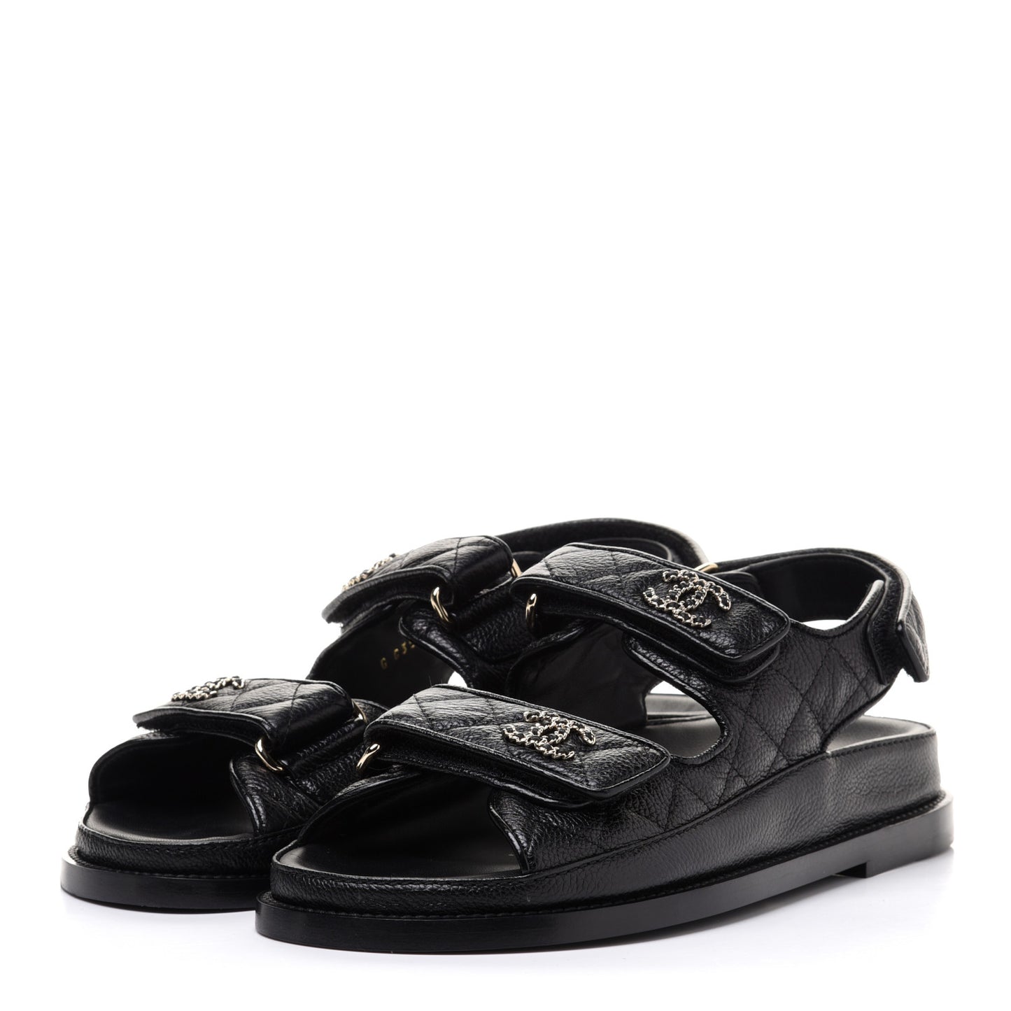 Grained Calfskin Velcro Dad Sandals 36 Black