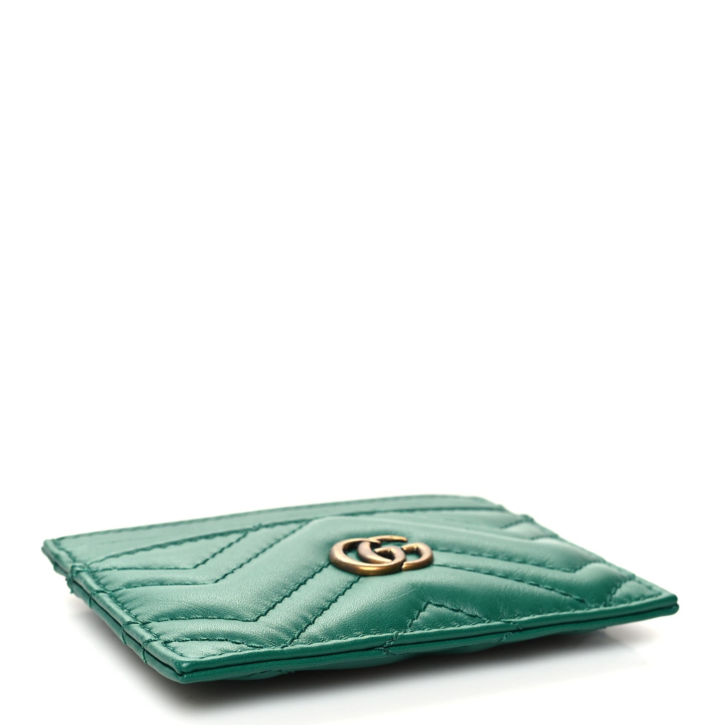Calfskin Matelasse GG Marmont Card Holder Emerald Green