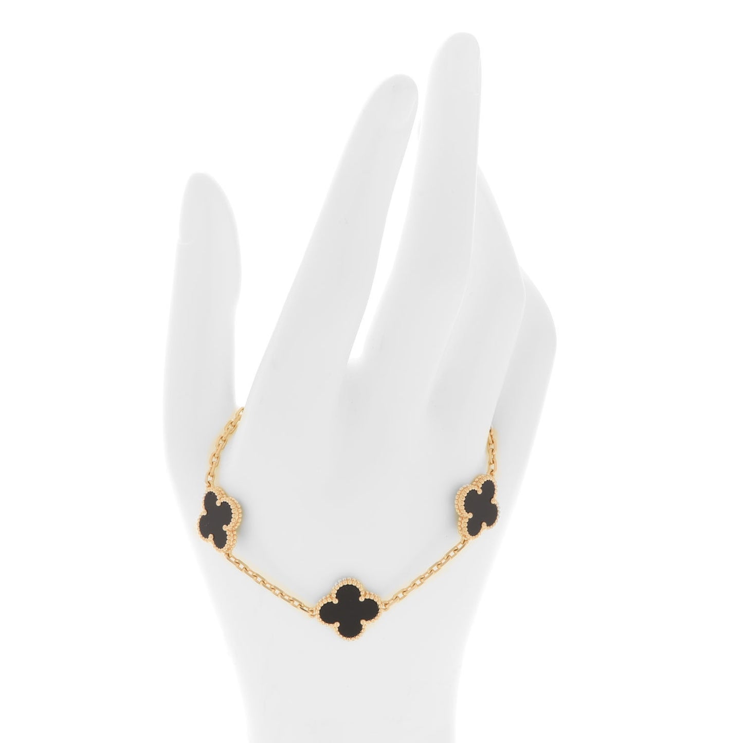 18K Yellow Gold Black Onyx 5 Motifs Vintage Alhambra Bracelet