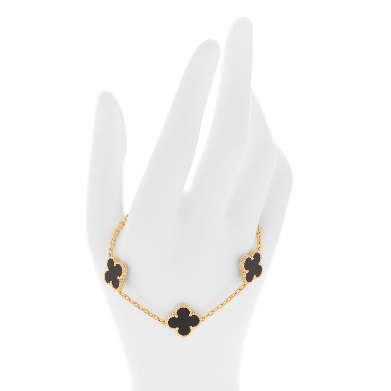 Van Cleef & Arpels 18K Yellow Gold Black Onyx 5 Motifs Vintage Alhambra Bracelet 2 of 7