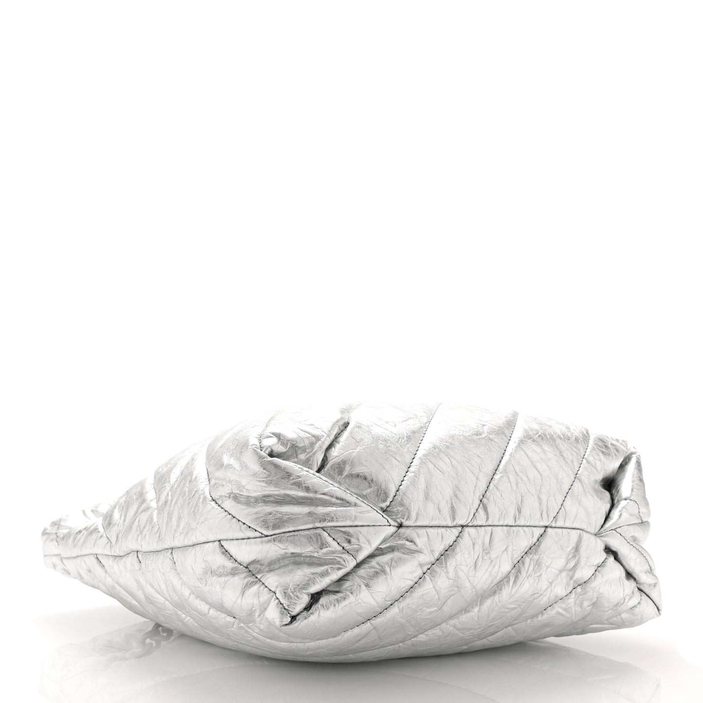 Crushed Calfskin Quilted Crush Small Tote Bag Silver