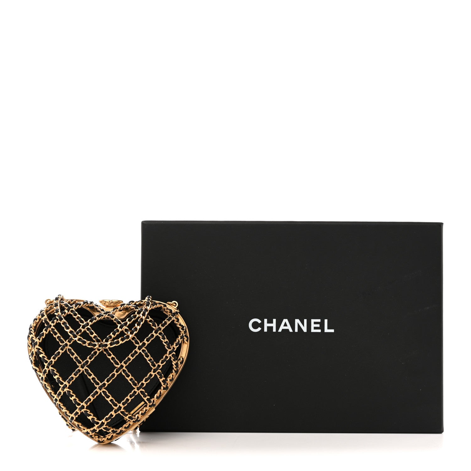 Chanel Metal Lambskin Quilted CC Heart Minaudiere Crossbody Black