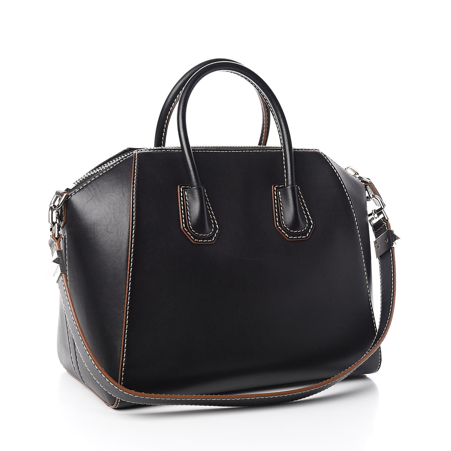 Givenchy Calfskin Contrast Topstitch Medium Antigona Black White Brown 3 of 12
